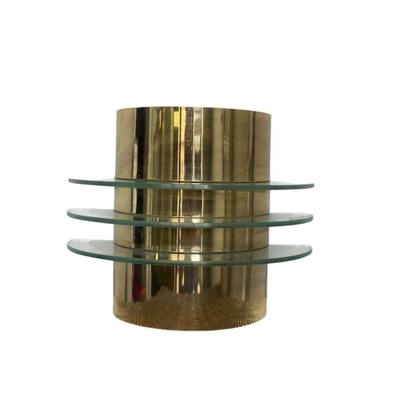 Vintage Brass and Glass Half Round Sconces - 1990s - Postmodern - Neo Art Deco - Picture 1 of 5